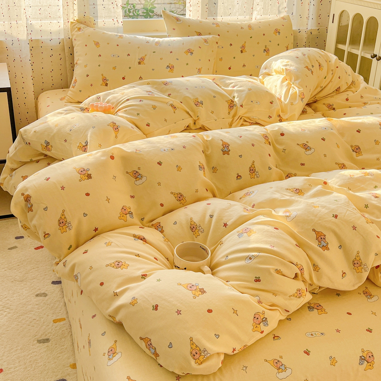 91家纺网 家纺一手货源 找家纺 （总）感遇家纺 2026新款A类全棉有氧双层纱卡通四件套