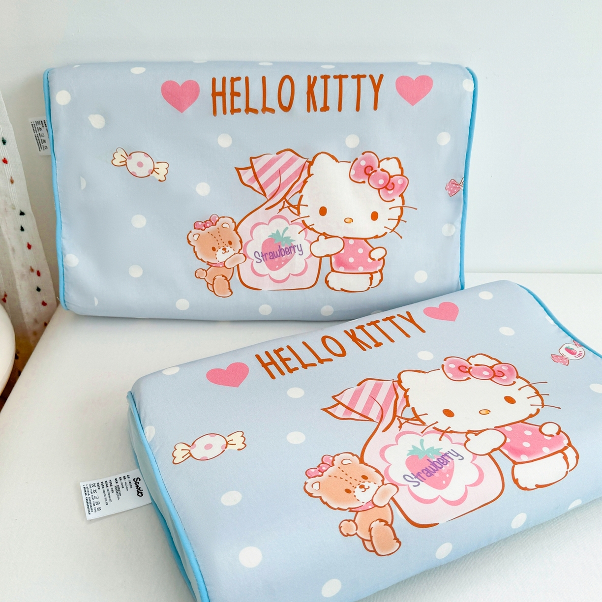 91家纺网 家纺一手货源 找家纺 花满路 2026新款卡通儿童三丽鸥枕头枕芯 浅蓝kitty