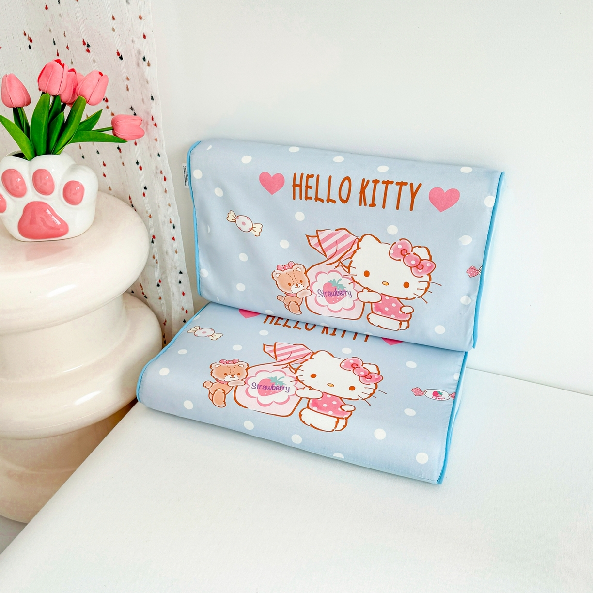 91家纺网 家纺一手货源 找家纺 花满路 2026新款卡通儿童三丽鸥枕头枕芯 浅蓝kitty