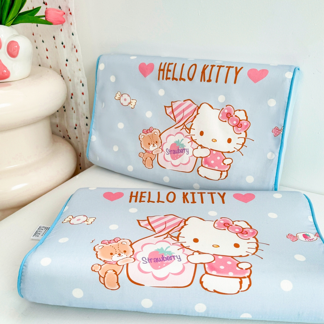 91家纺网 家纺一手货源 找家纺 花满路 2026新款卡通儿童三丽鸥枕头枕芯 浅蓝kitty