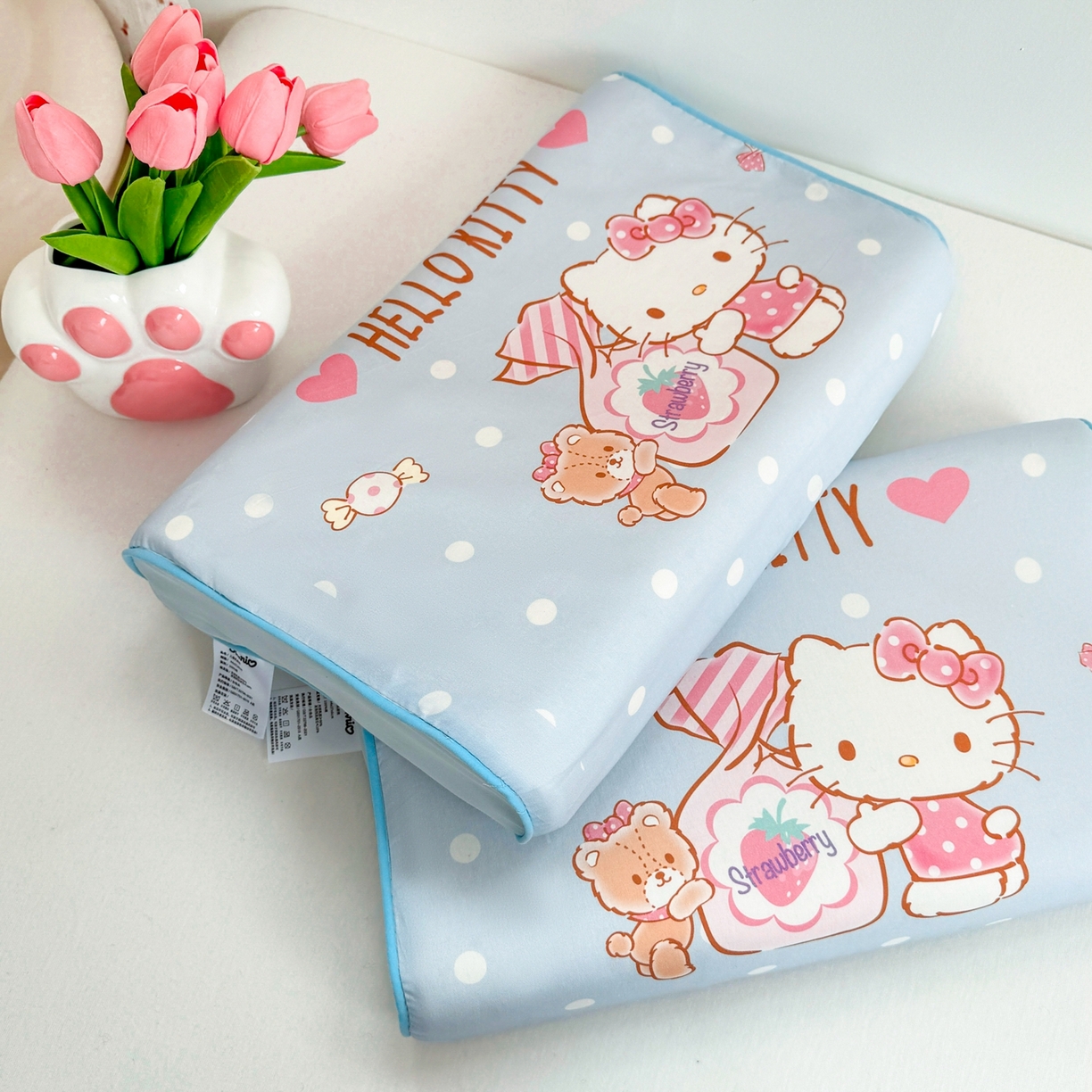 91家纺网 家纺一手货源 找家纺 花满路 2026新款卡通儿童三丽鸥枕头枕芯 浅蓝kitty