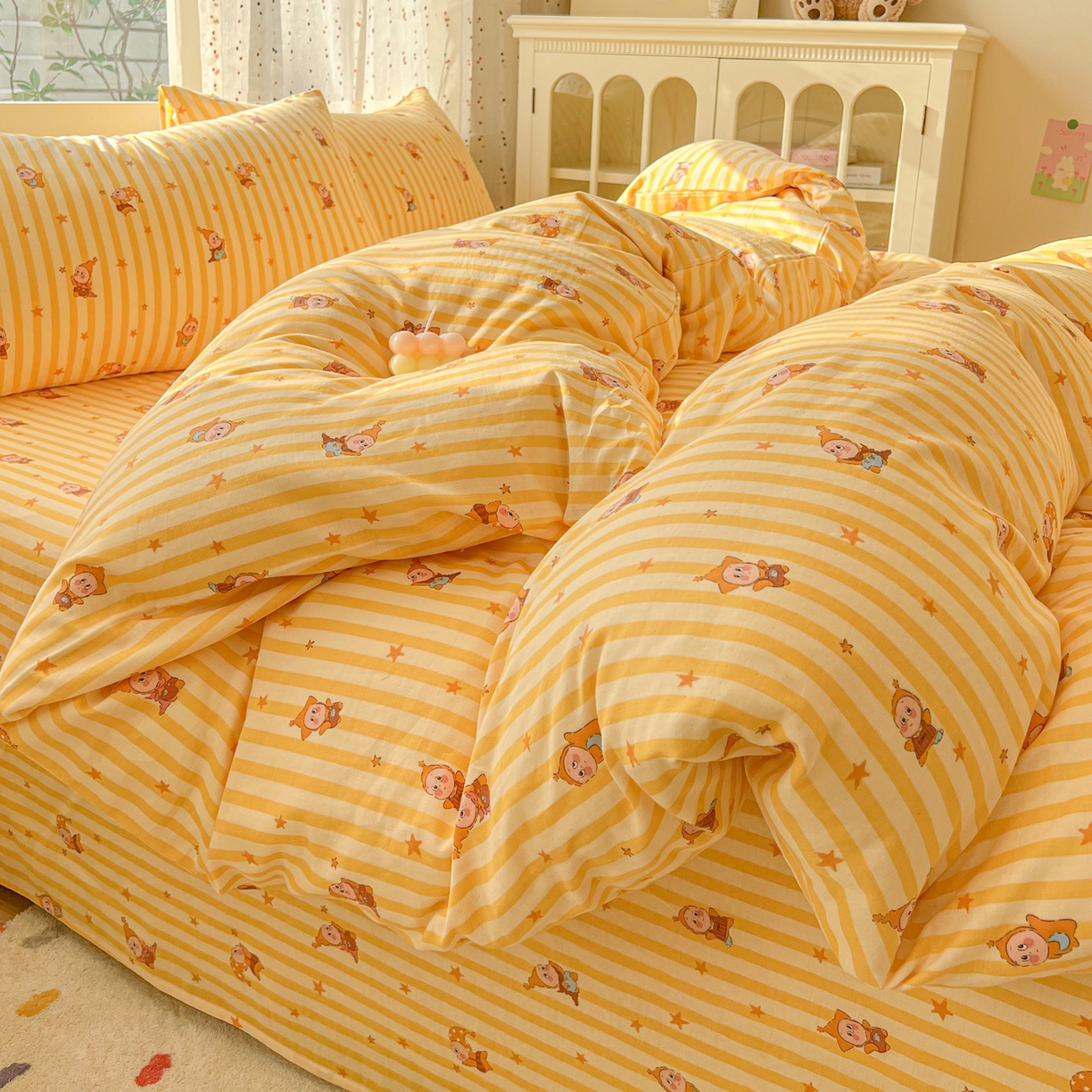 91家纺网 家纺一手货源 找家纺 感遇家纺 2026新款A类全棉有氧双层纱卡通四件套 小星星