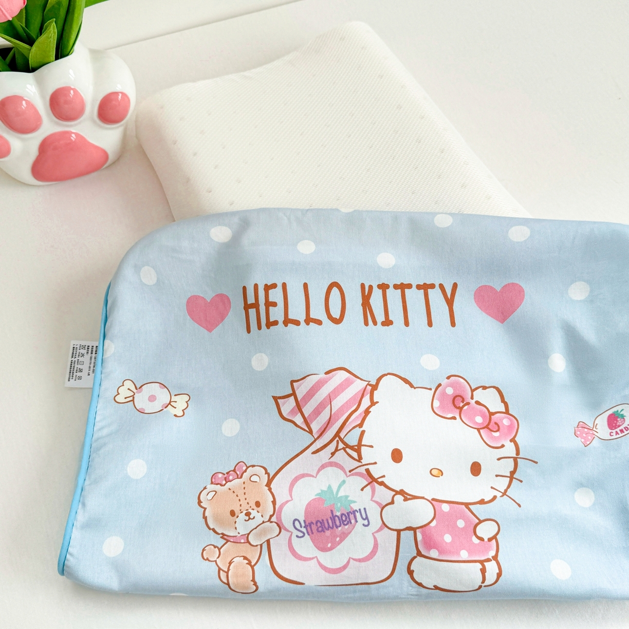 91家纺网 家纺一手货源 找家纺 花满路 2026新款卡通儿童三丽鸥枕头枕芯 浅蓝kitty