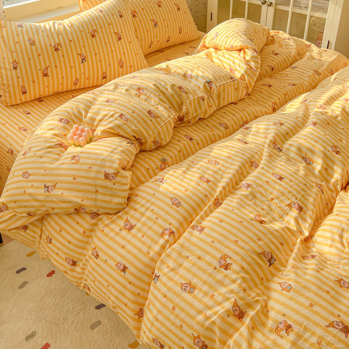 91家纺网 家纺一手货源 找家纺 感遇家纺 2026新款A类全棉有氧双层纱卡通四件套 小星星