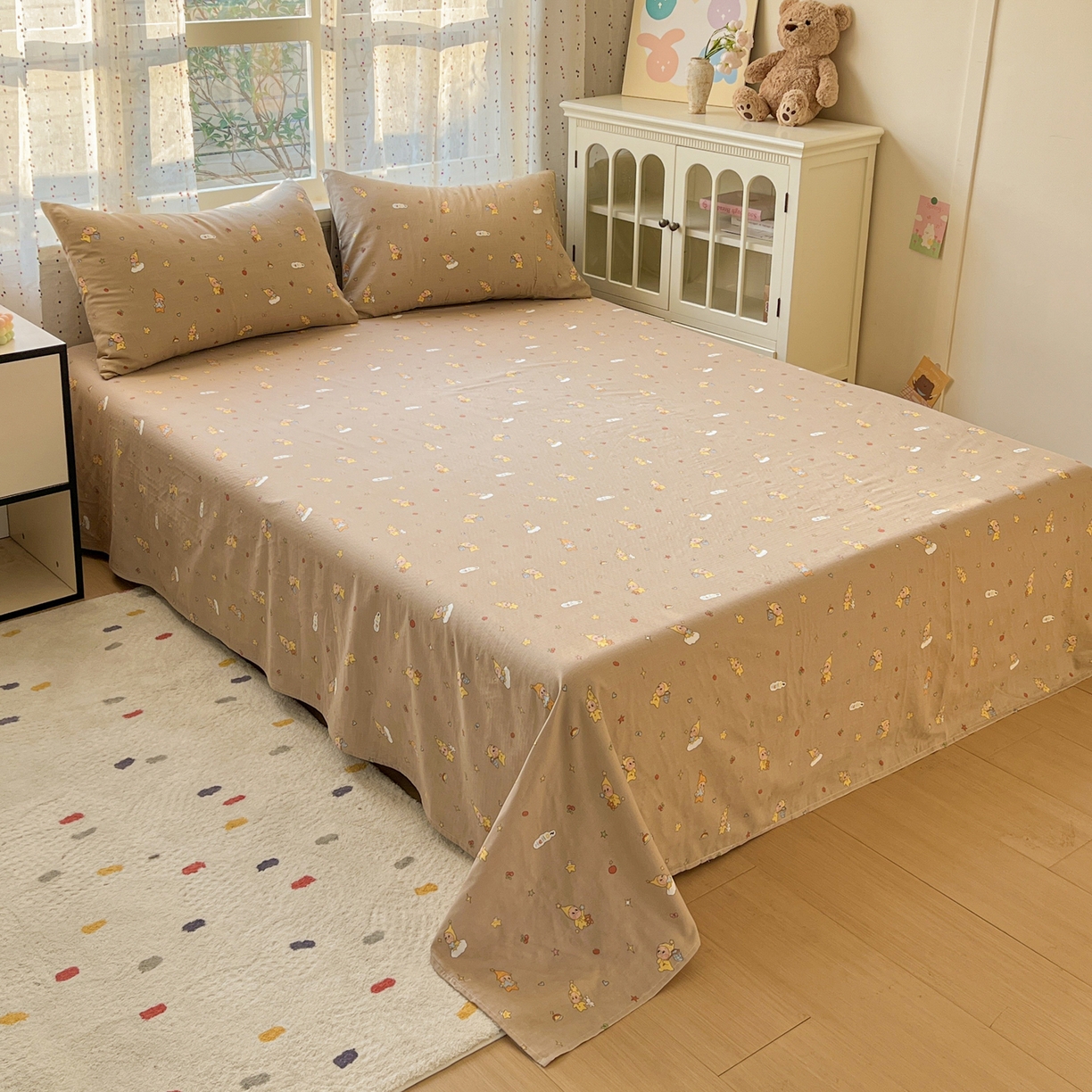 91家纺网 家纺一手货源 找家纺 感遇家纺 2026新款A类全棉有氧双层纱卡通四件套 星星人咖