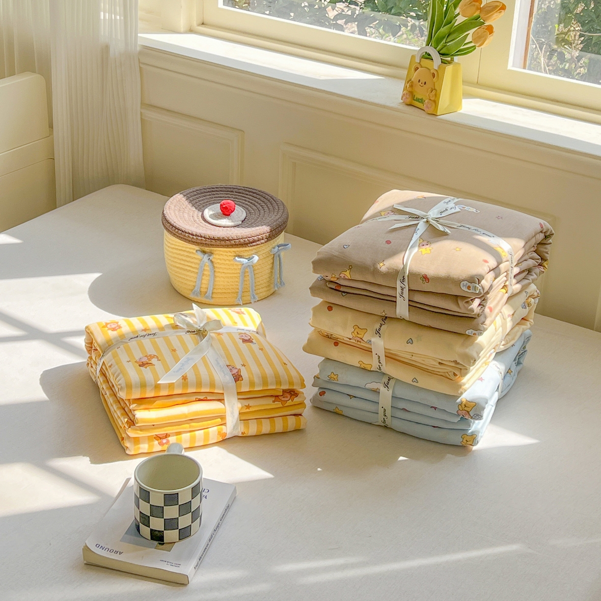 91家纺网 家纺一手货源 找家纺 感遇家纺 2026新款A类全棉有氧双层纱卡通四件套 组合