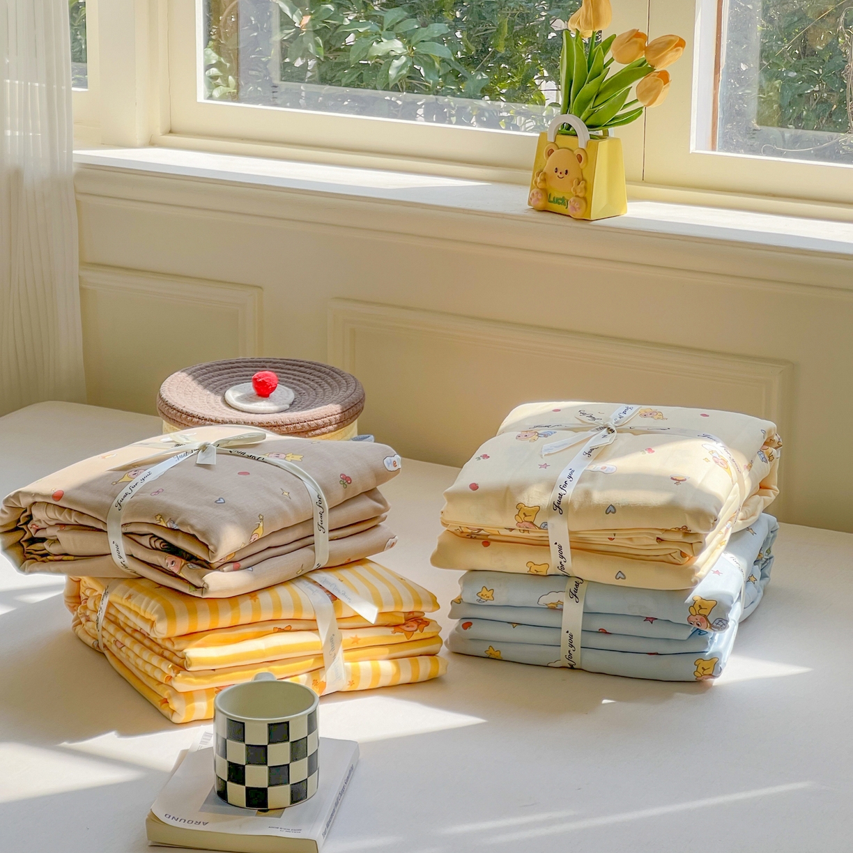 91家纺网 家纺一手货源 找家纺 感遇家纺 2026新款A类全棉有氧双层纱卡通四件套 组合