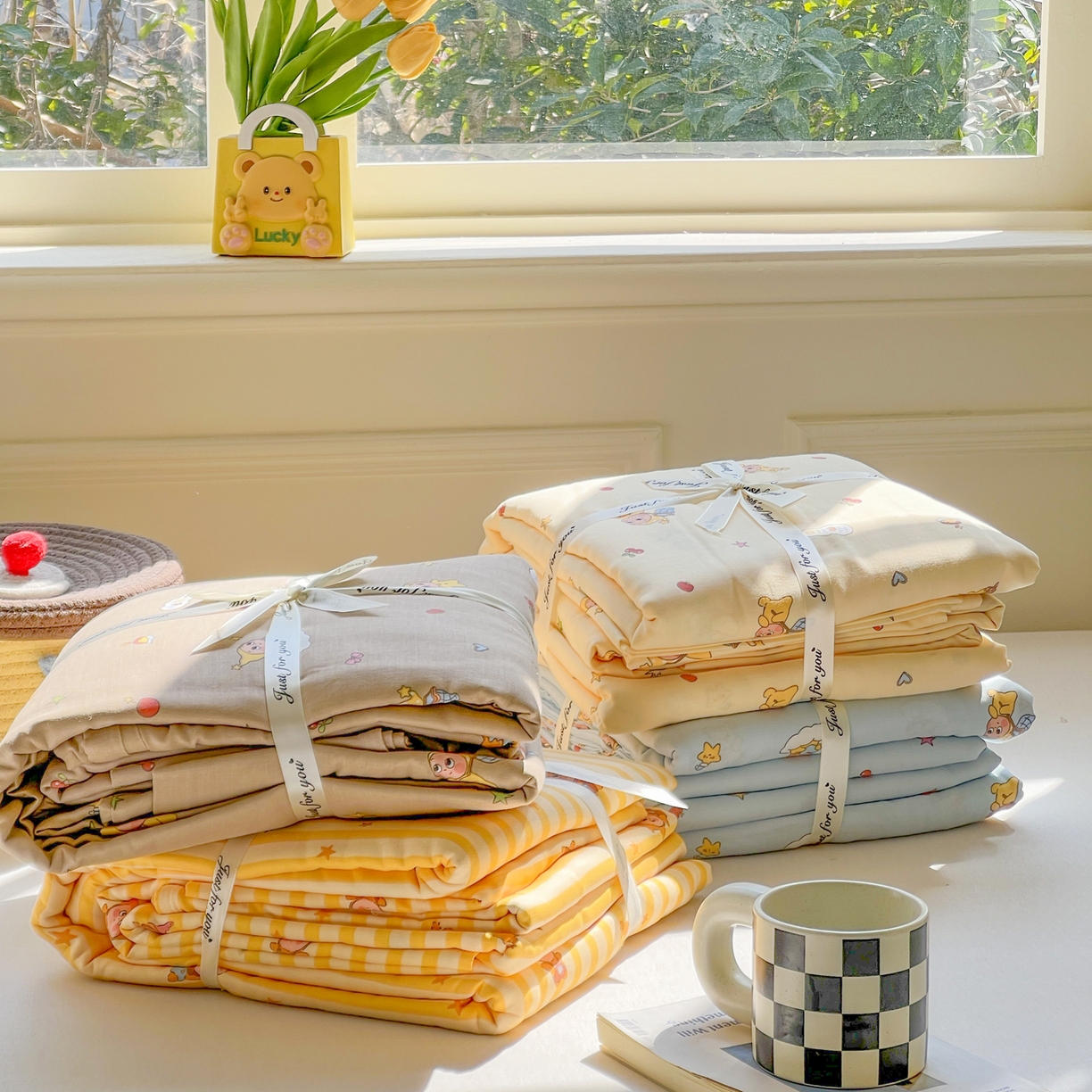 91家纺网 家纺一手货源 找家纺 感遇家纺 2026新款A类全棉有氧双层纱卡通四件套 组合