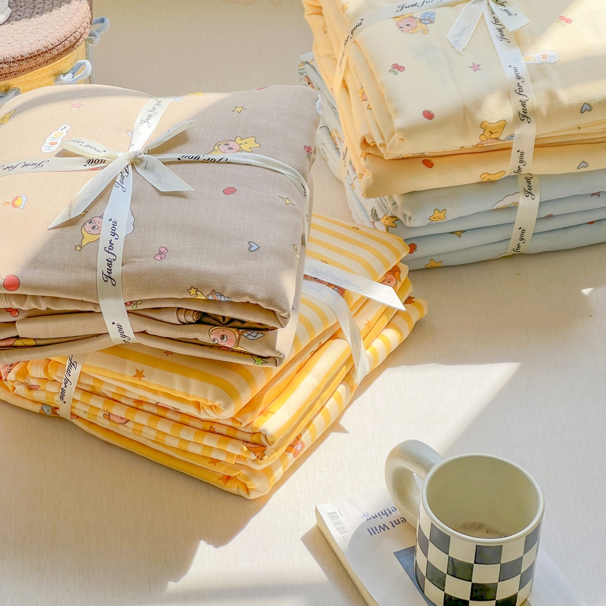 91家纺网 家纺一手货源 找家纺 感遇家纺 2026新款A类全棉有氧双层纱卡通四件套 组合