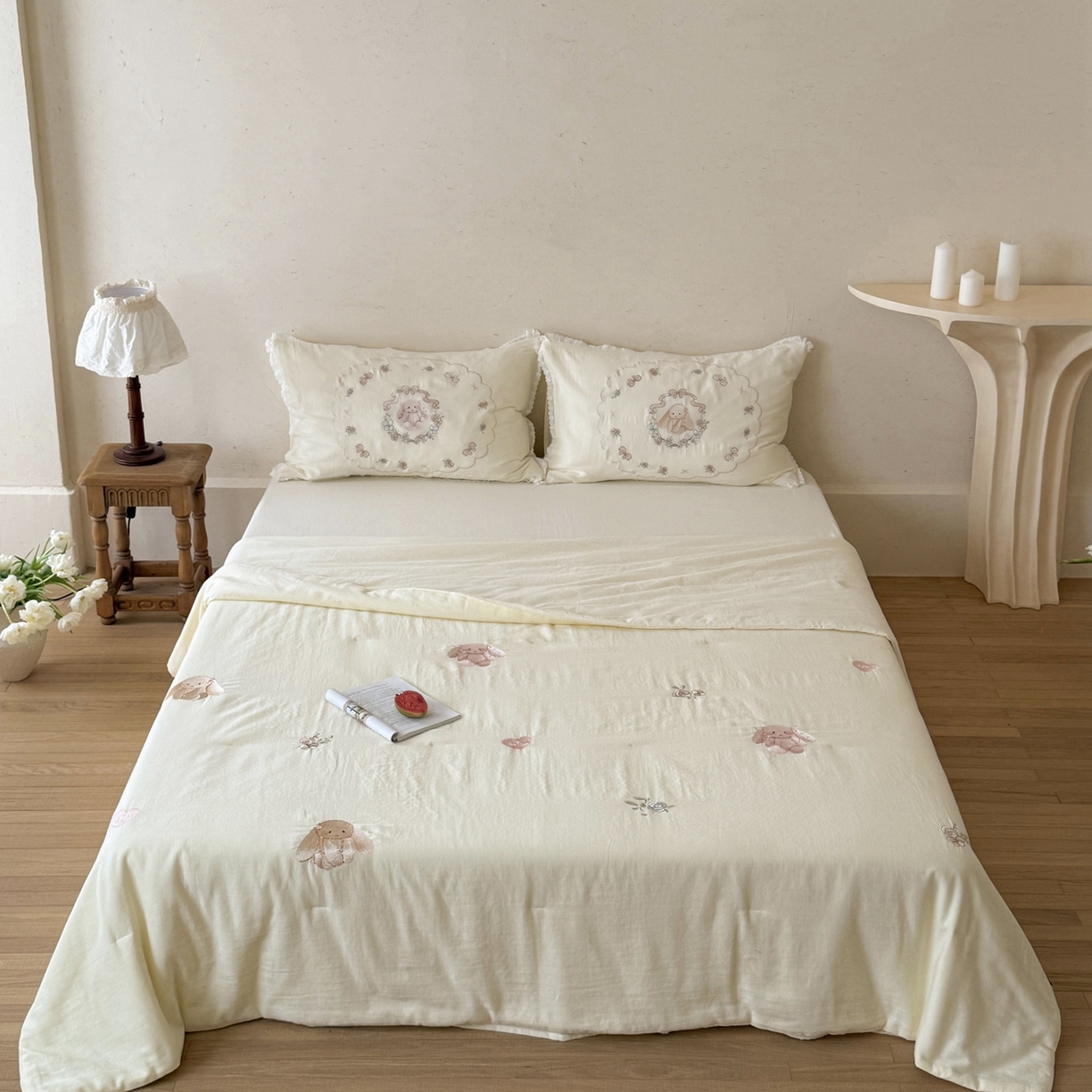 91家纺网 家纺一手货源 找家纺 鹿班家居 2026春夏新款全棉皱皱纱刺绣夏被夏凉被空调被-糯糯奶泡（标准会员-20元） 糯糯奶泡-白色