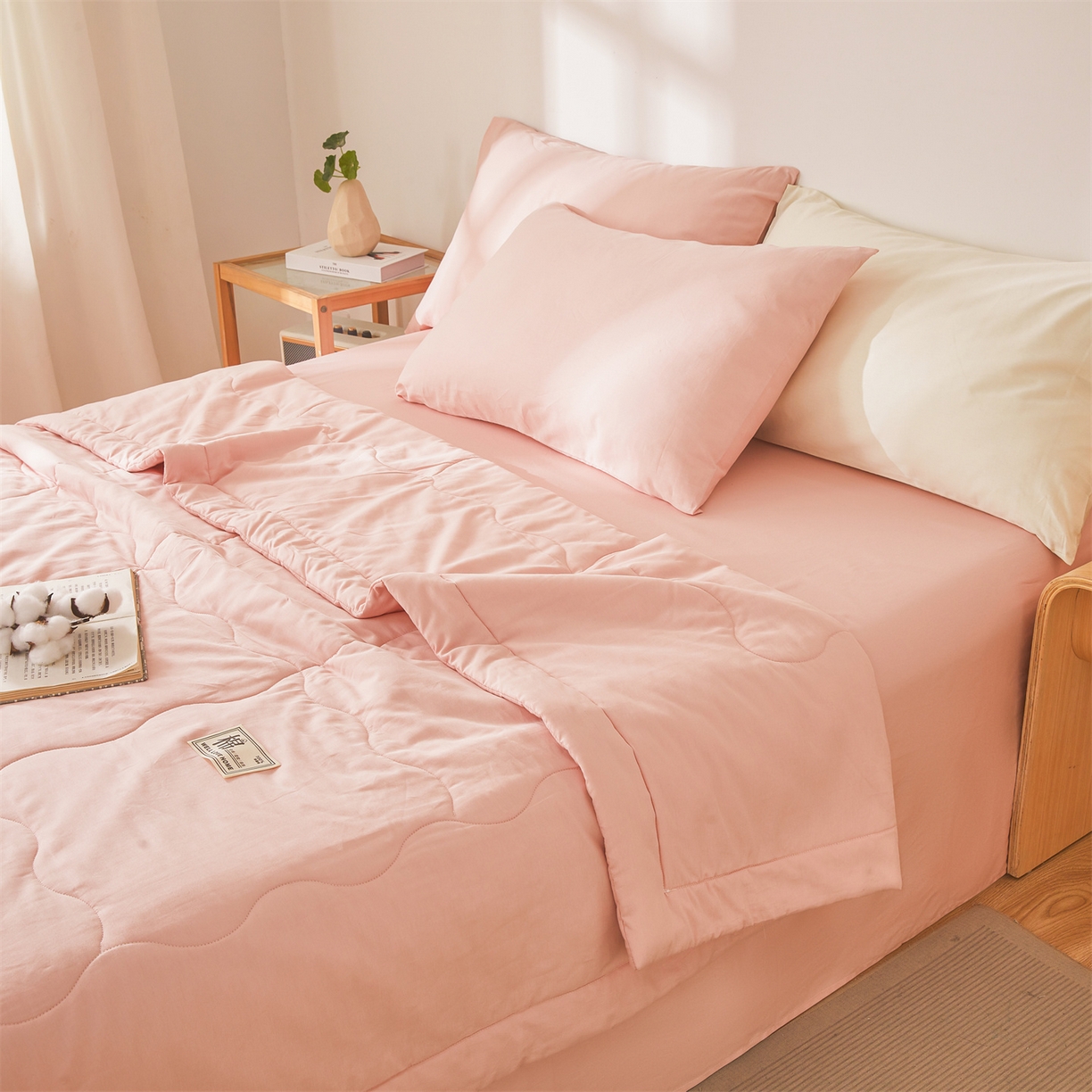 91家纺网 家纺一手货源 找家纺 晓时候 2026新款纯色100%里外全棉新疆棉花被纯棉夏凉被空调被夏被四件套被子被芯 里外全棉-珊瑚粉