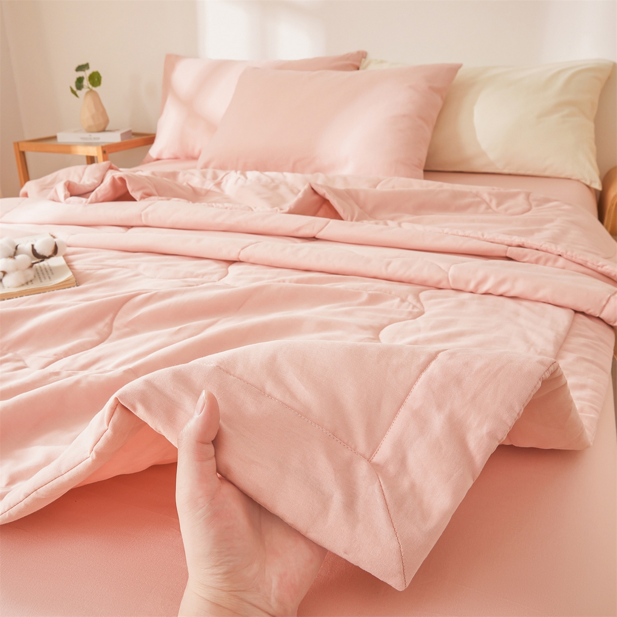 91家纺网 家纺一手货源 找家纺 晓时候 2026新款纯色100%里外全棉新疆棉花被纯棉夏凉被空调被夏被四件套被子被芯 里外全棉-珊瑚粉