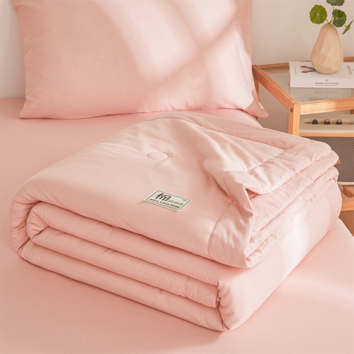 91家纺网 家纺一手货源 找家纺 晓时候 2026新款纯色100%里外全棉新疆棉花被纯棉夏凉被空调被夏被四件套被子被芯 里外全棉-珊瑚粉