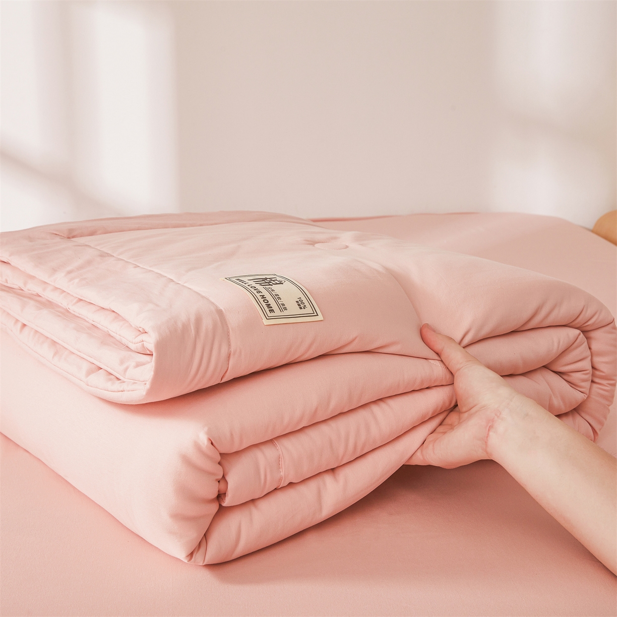 91家纺网 家纺一手货源 找家纺 晓时候 2026新款纯色100%里外全棉新疆棉花被纯棉夏凉被空调被夏被四件套被子被芯 里外全棉-珊瑚粉
