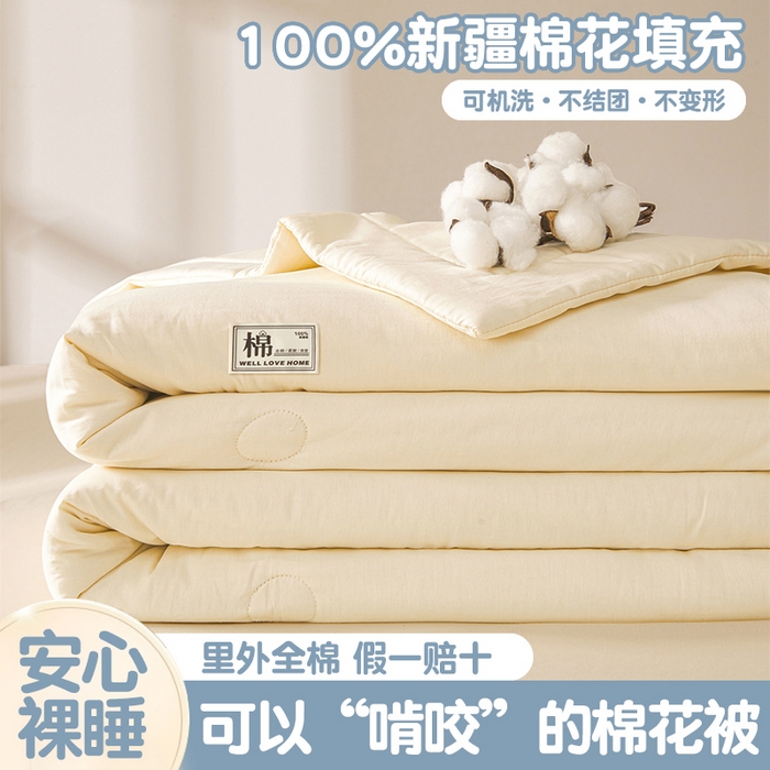 91家纺网 家纺一手货源 找家纺 晓时候 2026新款纯色100%里外全棉新疆棉花被纯棉夏凉被空调被夏被四件套被子被芯 里外全棉-月光白