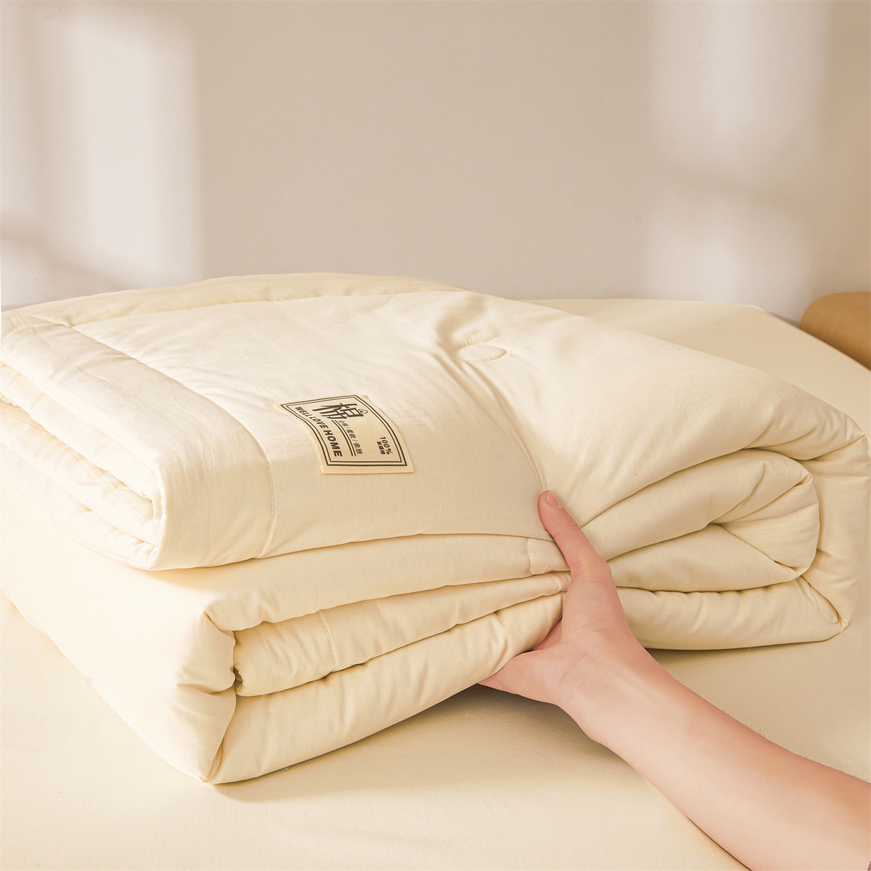 91家纺网 家纺一手货源 找家纺 晓时候 2026新款纯色100%里外全棉新疆棉花被纯棉夏凉被空调被夏被四件套被子被芯 里外全棉-月光白