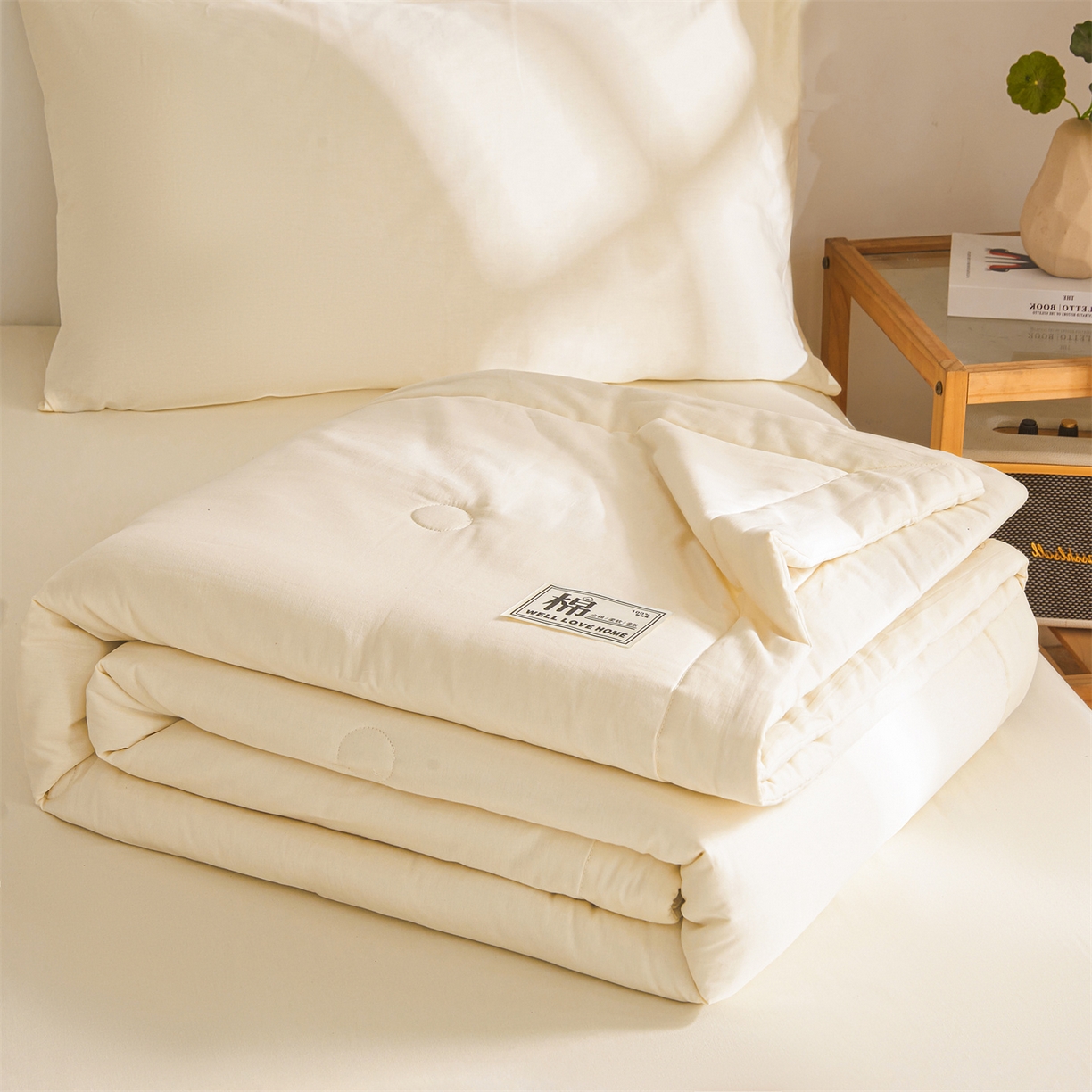 91家纺网 家纺一手货源 找家纺 晓时候 2026新款纯色100%里外全棉新疆棉花被纯棉夏凉被空调被夏被四件套被子被芯 里外全棉-月光白