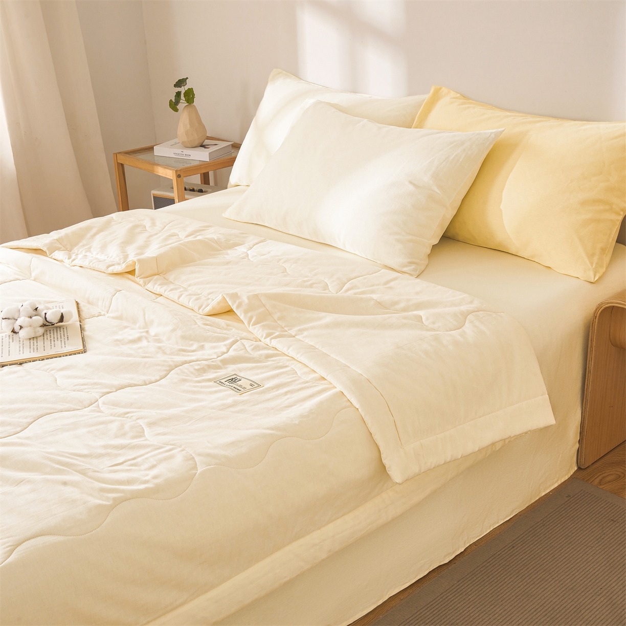 91家纺网 家纺一手货源 找家纺 晓时候 2026新款纯色100%里外全棉新疆棉花被纯棉夏凉被空调被夏被四件套被子被芯 里外全棉-月光白