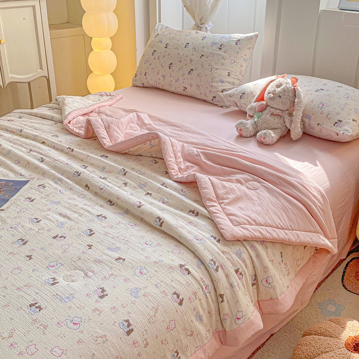 91家纺网 家纺一手货源 找家纺 （总）爱屋及屋 2026春夏新款小清新双层纱宽包边棉花夏被夏凉被空调被