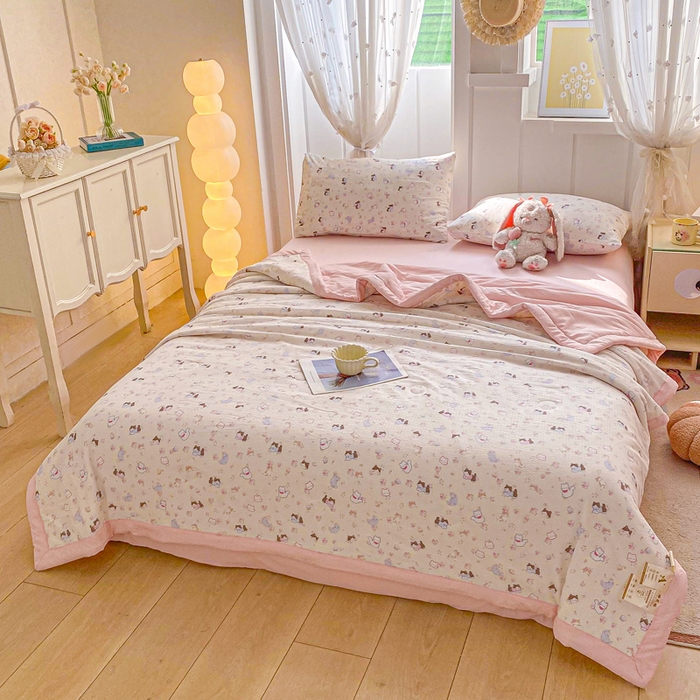 91家纺网 家纺一手货源 找家纺 （总）爱屋及屋 2026春夏新款小清新双层纱宽包边棉花夏被夏凉被空调被