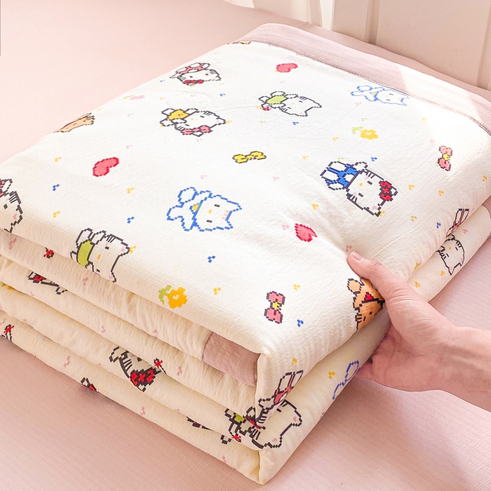 91家纺网 家纺一手货源 找家纺 爱屋及屋 2026春夏新款小清新双层纱宽包边棉花夏被夏凉被空调被 像素KT