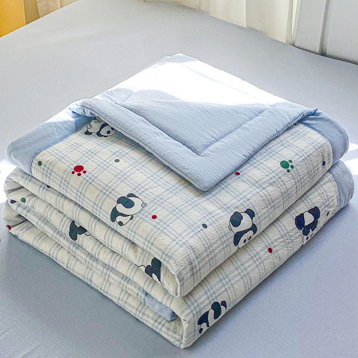 91家纺网 家纺一手货源 找家纺 爱屋及屋 2026春夏新款小清新双层纱宽包边棉花夏被夏凉被空调被 小熊猫