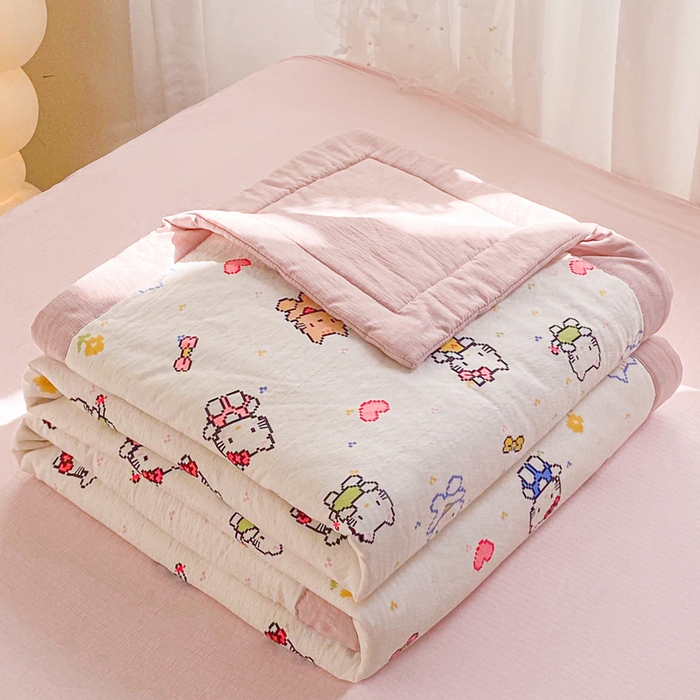 91家纺网 家纺一手货源 找家纺 爱屋及屋 2026春夏新款小清新双层纱宽包边棉花夏被夏凉被空调被 像素KT