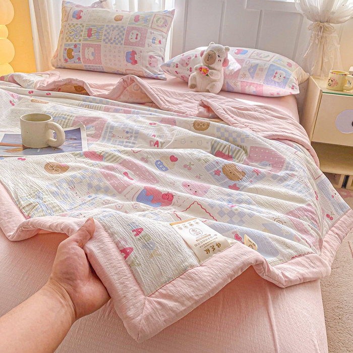 91家纺网 家纺一手货源 找家纺 爱屋及屋 2026春夏新款小清新双层纱宽包边棉花夏被夏凉被空调被 奶油块块