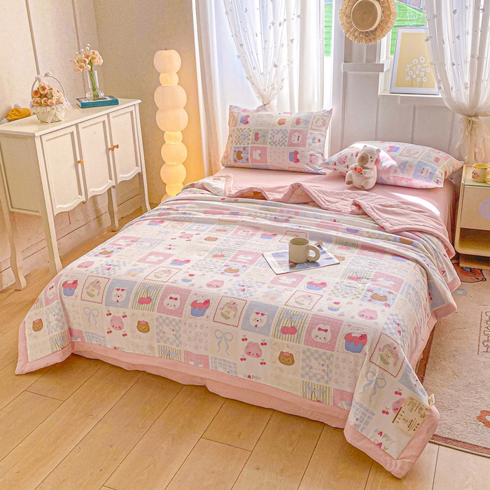 91家纺网 家纺一手货源 找家纺 爱屋及屋 2026春夏新款小清新双层纱宽包边棉花夏被夏凉被空调被 奶油块块