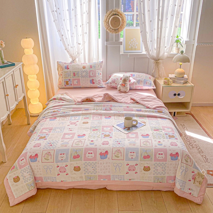 91家纺网 家纺一手货源 找家纺 爱屋及屋 2026春夏新款小清新双层纱宽包边棉花夏被夏凉被空调被 奶油块块