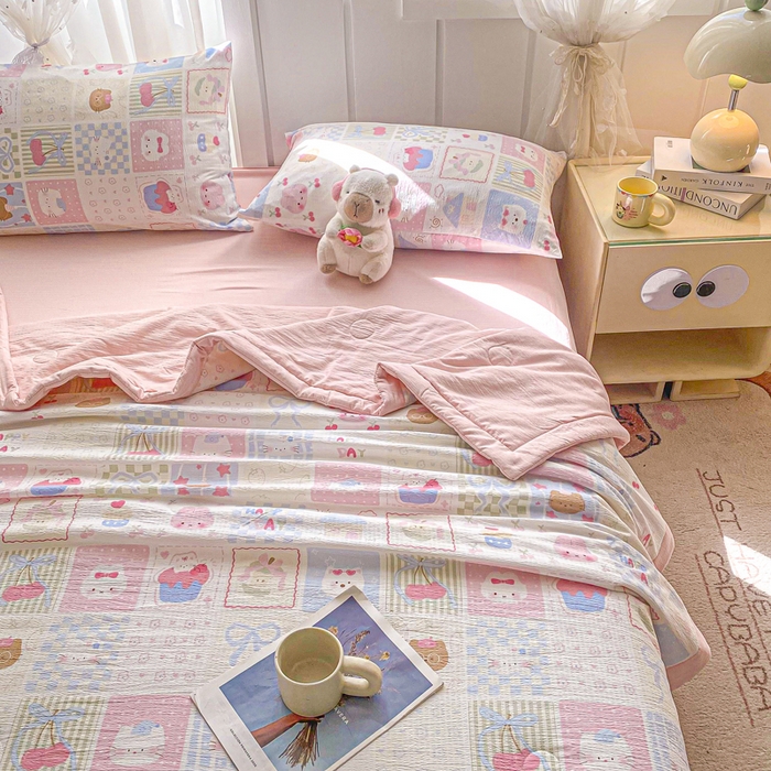 91家纺网 家纺一手货源 找家纺 爱屋及屋 2026春夏新款小清新双层纱宽包边棉花夏被夏凉被空调被 奶油块块