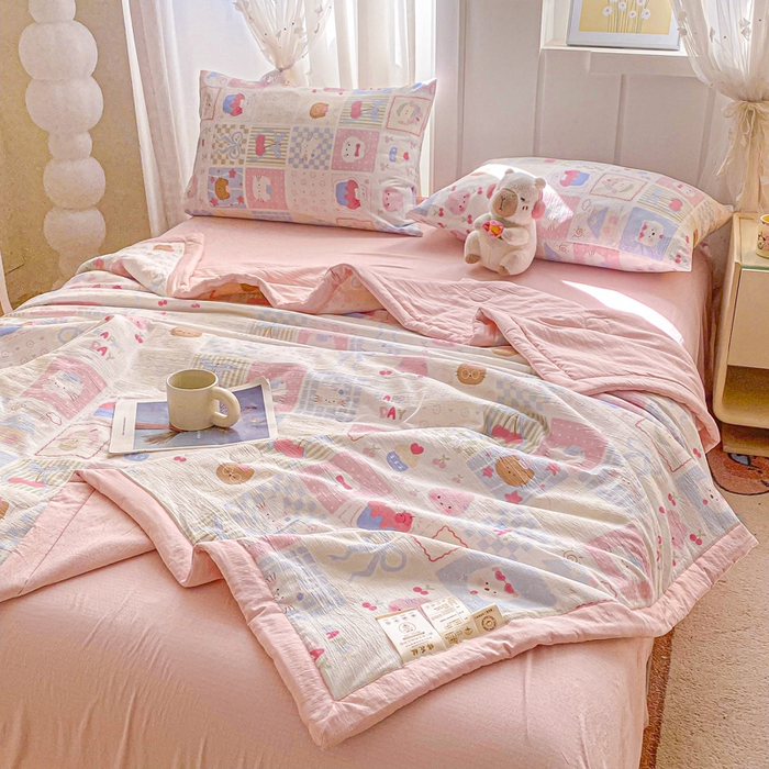 91家纺网 家纺一手货源 找家纺 爱屋及屋 2026春夏新款小清新双层纱宽包边棉花夏被夏凉被空调被 奶油块块