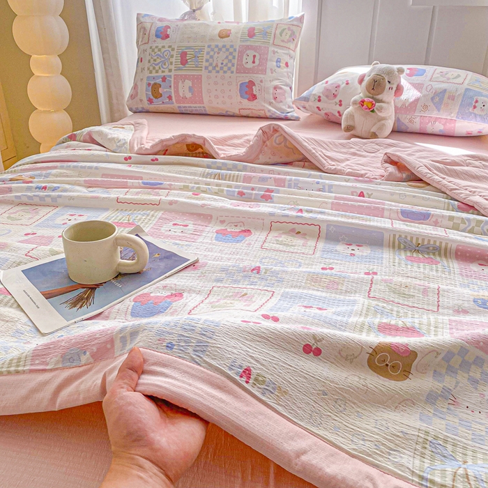 91家纺网 家纺一手货源 找家纺 爱屋及屋 2026春夏新款小清新双层纱宽包边棉花夏被夏凉被空调被 奶油块块