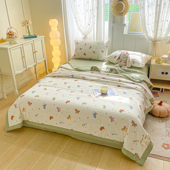 91家纺网 家纺一手货源 找家纺 爱屋及屋 2026春夏新款小清新双层纱宽包边棉花夏被夏凉被空调被 星星小马