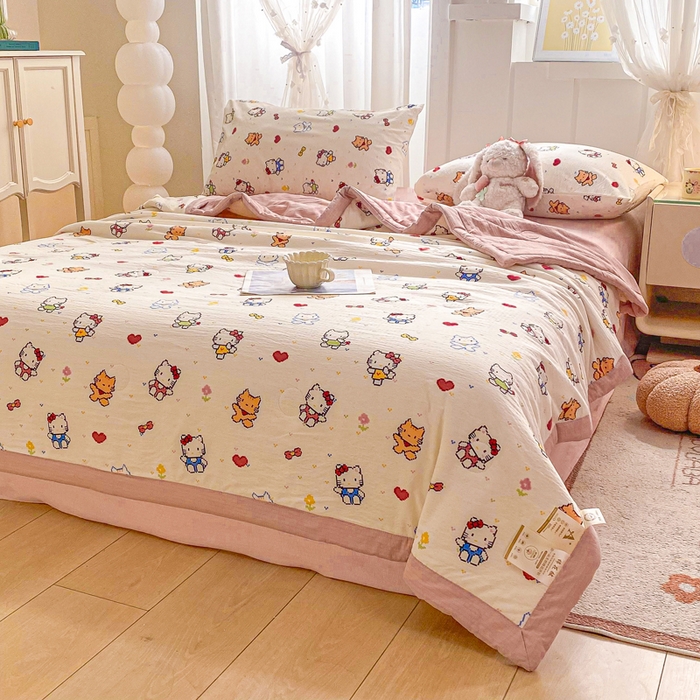 91家纺网 家纺一手货源 找家纺 爱屋及屋 2026春夏新款小清新双层纱宽包边棉花夏被夏凉被空调被 像素KT