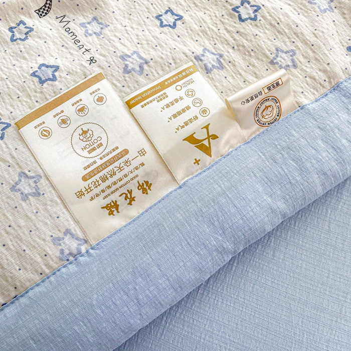 91家纺网 家纺一手货源 找家纺 爱屋及屋 2026春夏新款小清新双层纱宽包边棉花夏被夏凉被空调被 动感星星