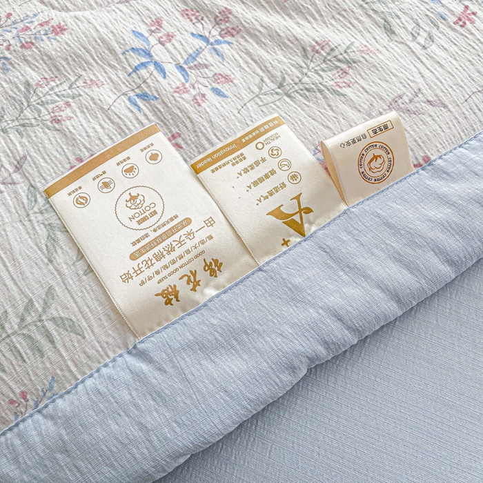 91家纺网 家纺一手货源 找家纺 爱屋及屋 2026春夏新款小清新双层纱宽包边棉花夏被夏凉被空调被 花之兔