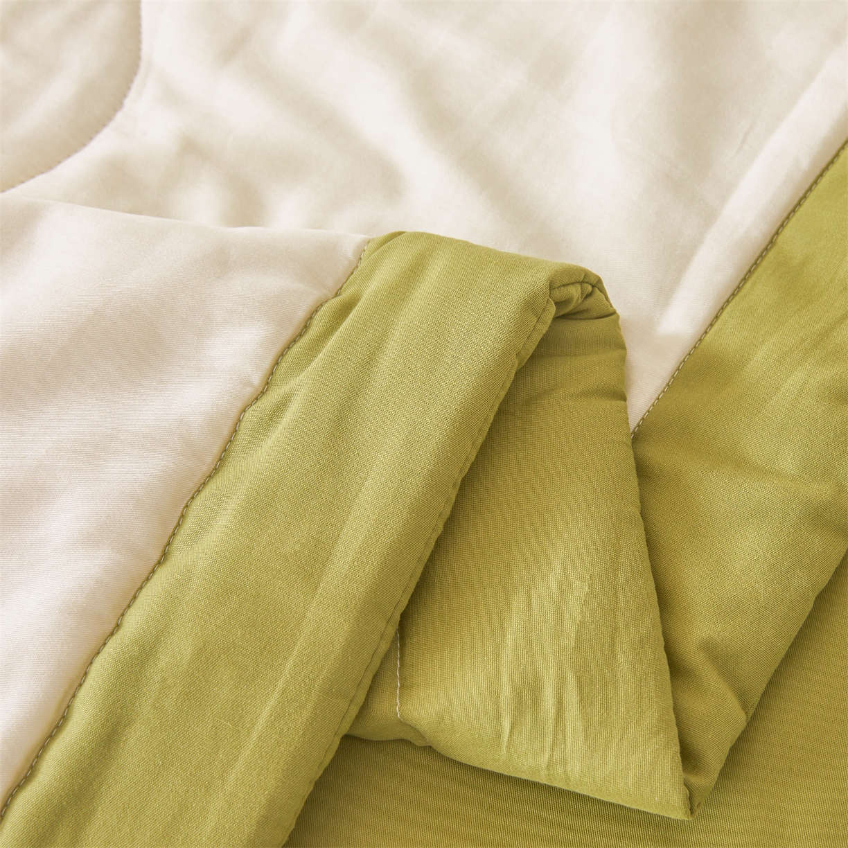 91家纺网 家纺一手货源 找家纺 晓时候 2026新款纯色100%里外全棉新疆棉花被纯棉夏凉被空调被夏被四件套被子被芯 里外全棉-月光白拼绿