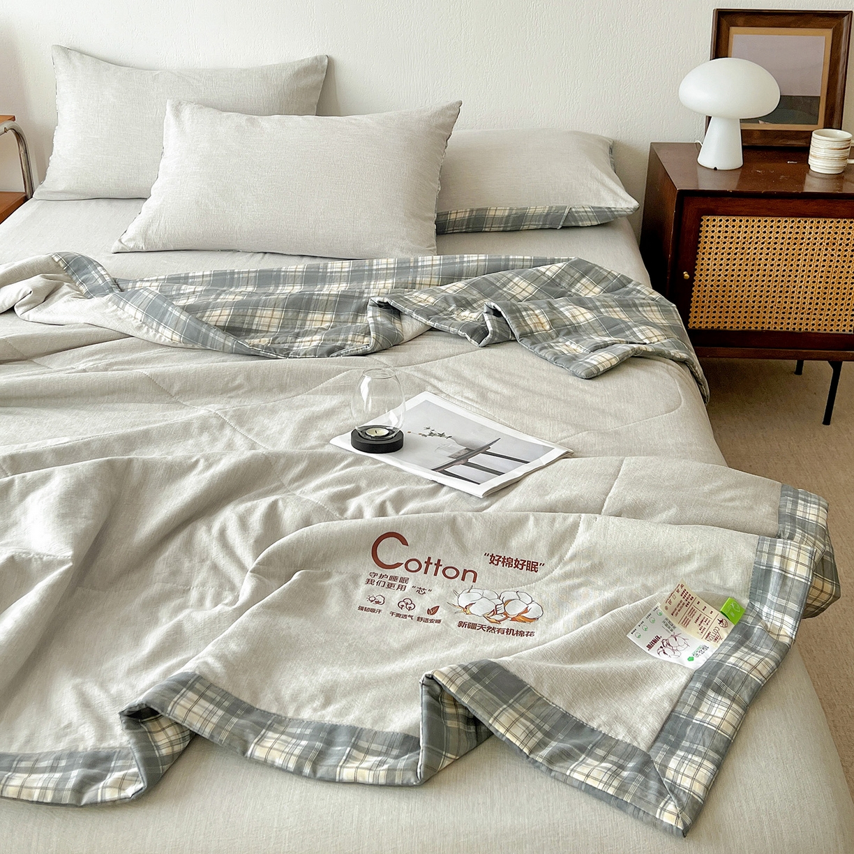 91家纺网 家纺一手货源 找家纺 （总）云玲时尚 2026新款100%新疆棉花水洗色织夏被四件套