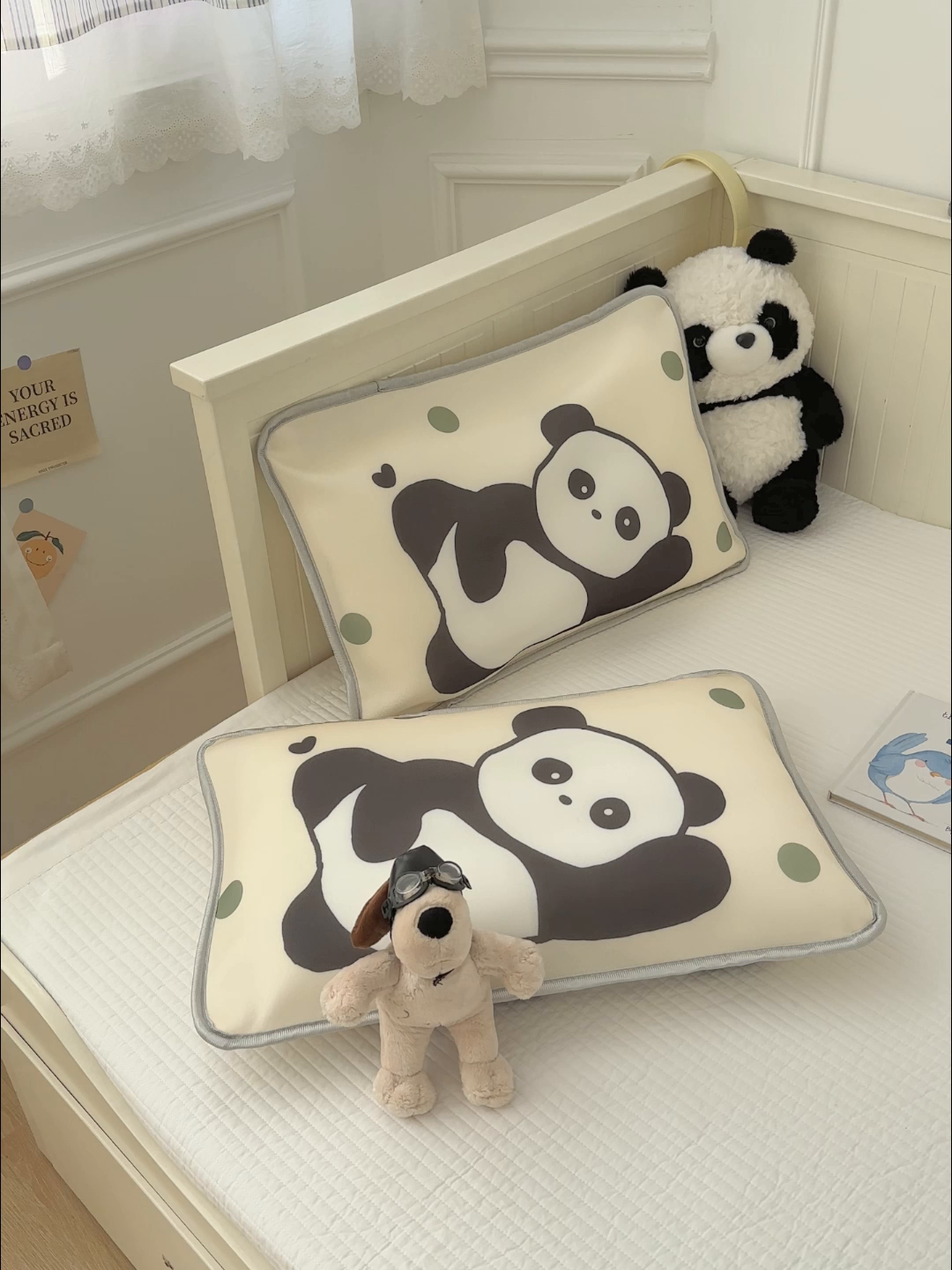 91家纺网 家纺一手货源 找家纺 丽美人家纺 2026新款柔软亲肤儿童冰丝枕套 安逸熊猫