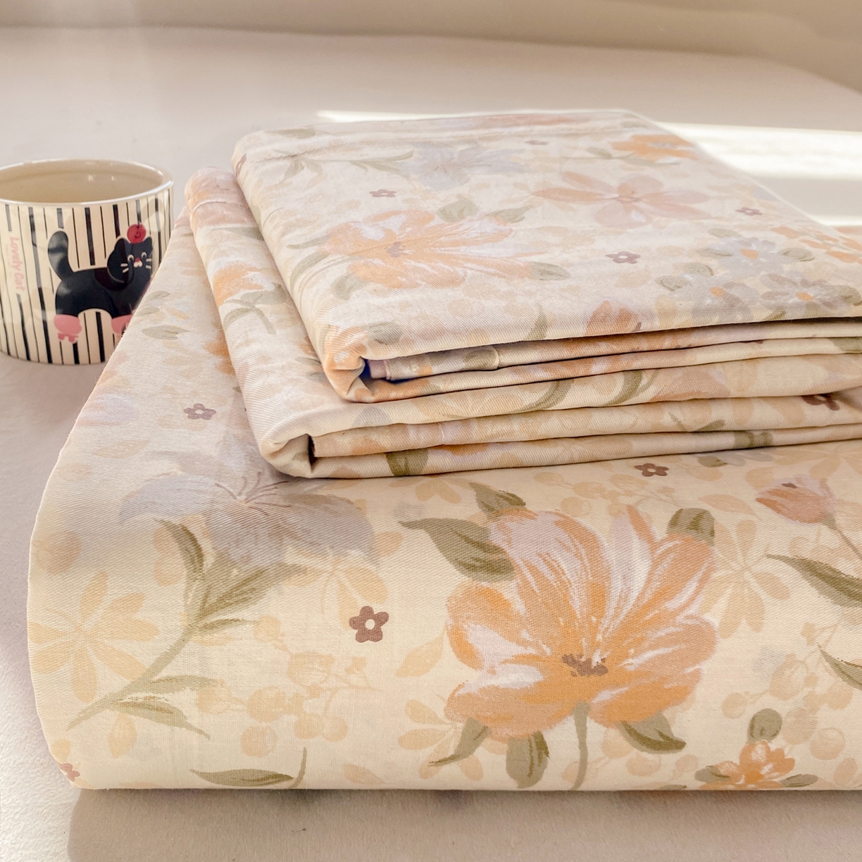 91家纺网 家纺一手货源 找家纺 女子家纺 2026新款全棉纯棉印花花卉款床单单品床单单件 苏糖咖