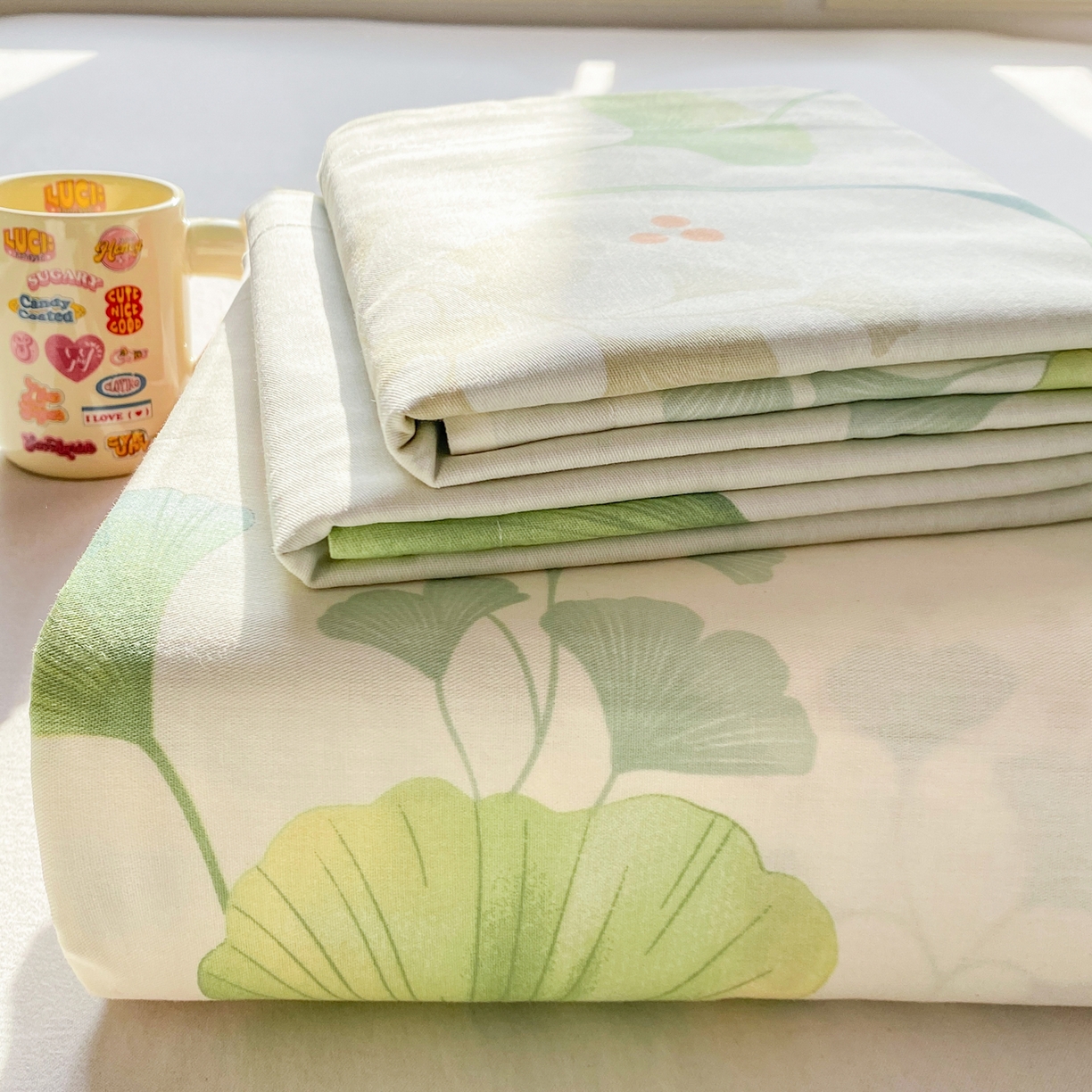 91家纺网 家纺一手货源 找家纺 女子家纺 2026新款全棉纯棉印花花卉款床单单品床单单件 青绿银杏