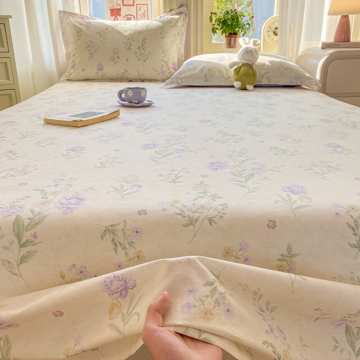 91家纺网 家纺一手货源 找家纺 女子家纺 2026新款全棉纯棉印花花卉款床单单品床单单件 芜晴花紫