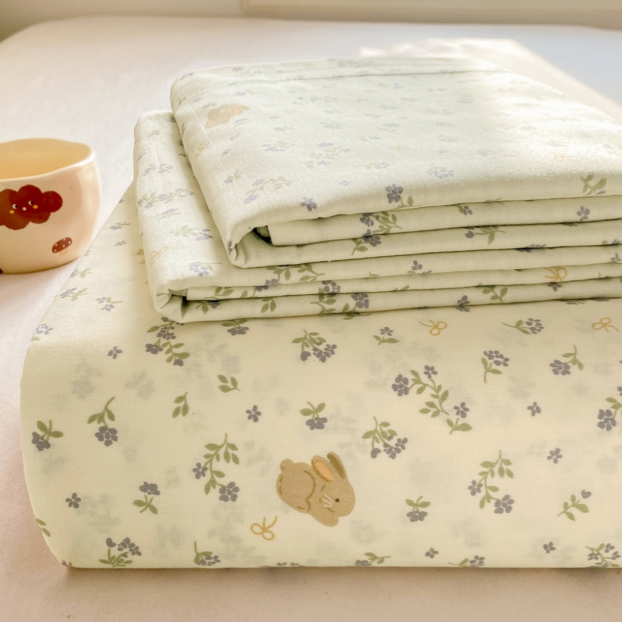 91家纺网 家纺一手货源 找家纺 女子家纺 2026新款全棉纯棉印花花卉款床单单品床单单件 微花耳耳蓝