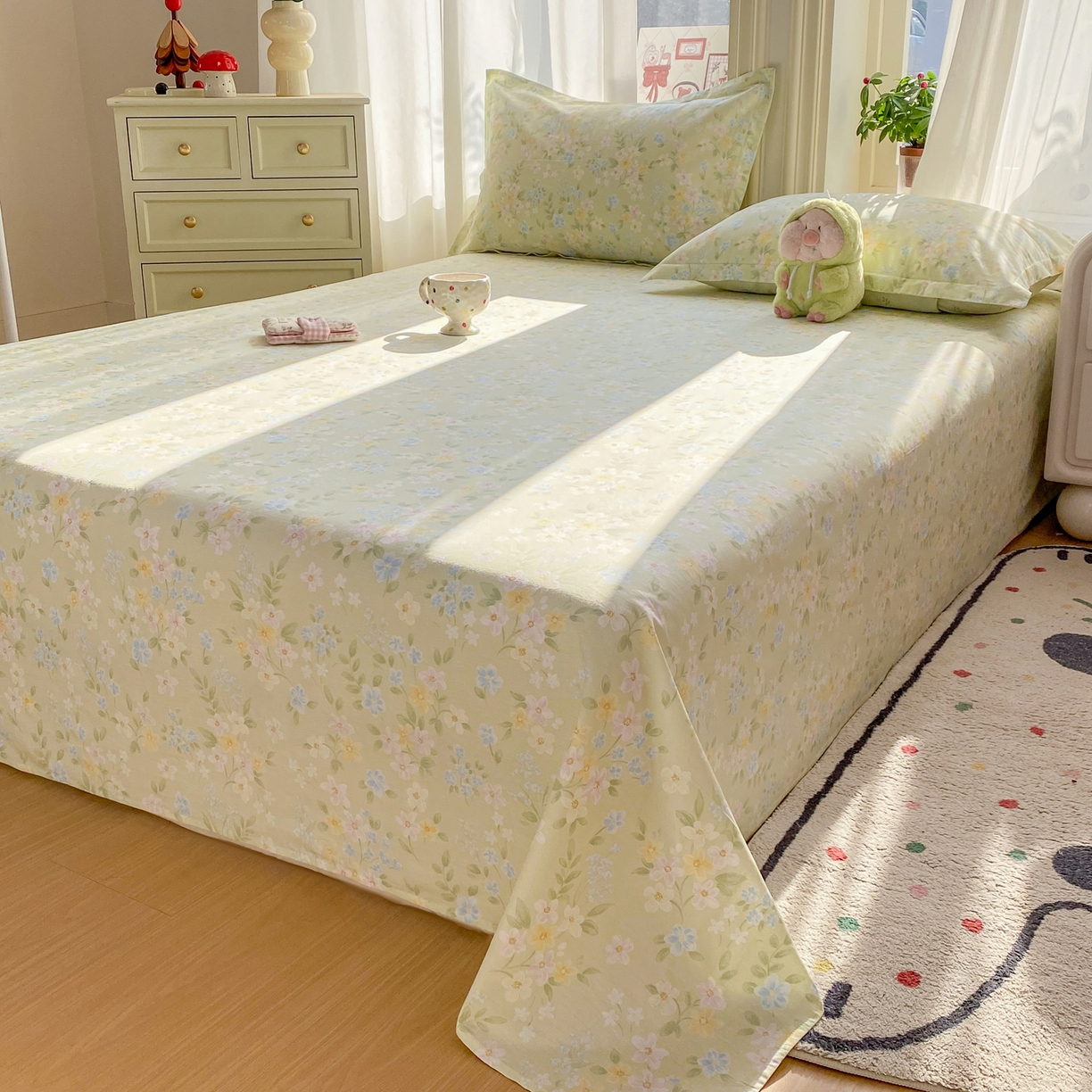 91家纺网 家纺一手货源 找家纺 女子家纺 2026新款全棉纯棉印花花卉款床单单品床单单件 徐徐花开