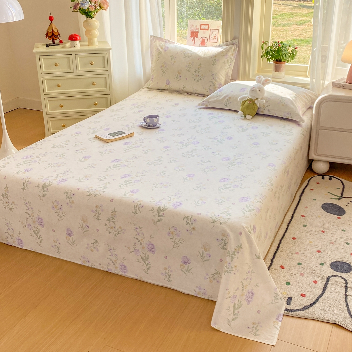 91家纺网 家纺一手货源 找家纺 女子家纺 2026新款全棉纯棉印花花卉款床单单品床单单件 芜晴花紫