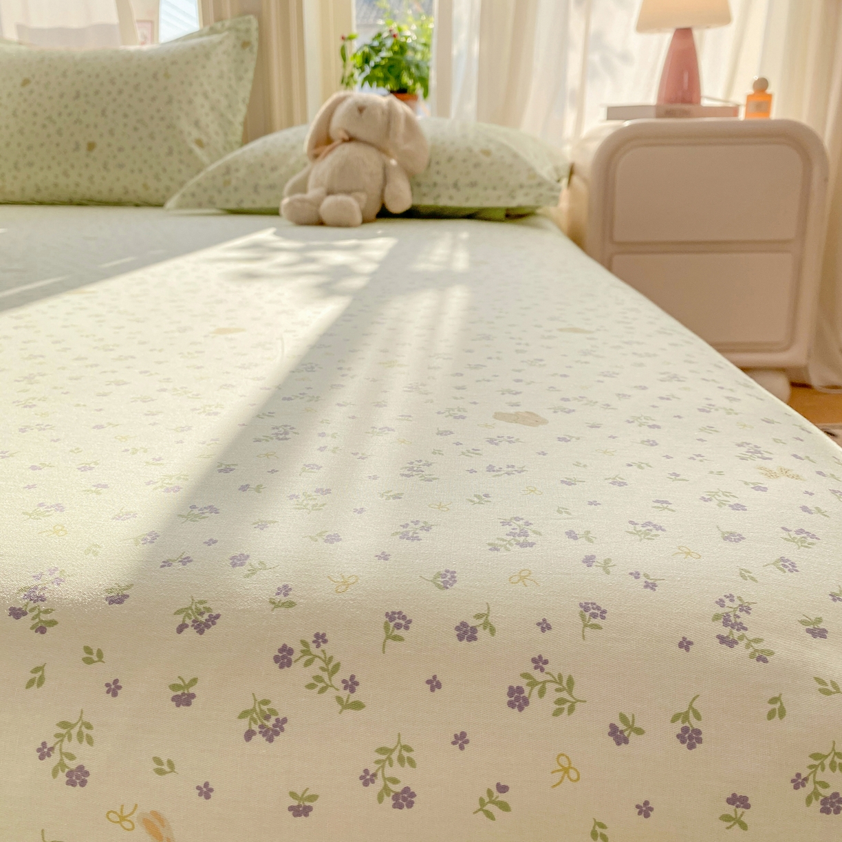 91家纺网 家纺一手货源 找家纺 女子家纺 2026新款全棉纯棉印花花卉款床单单品床单单件 微花耳耳蓝