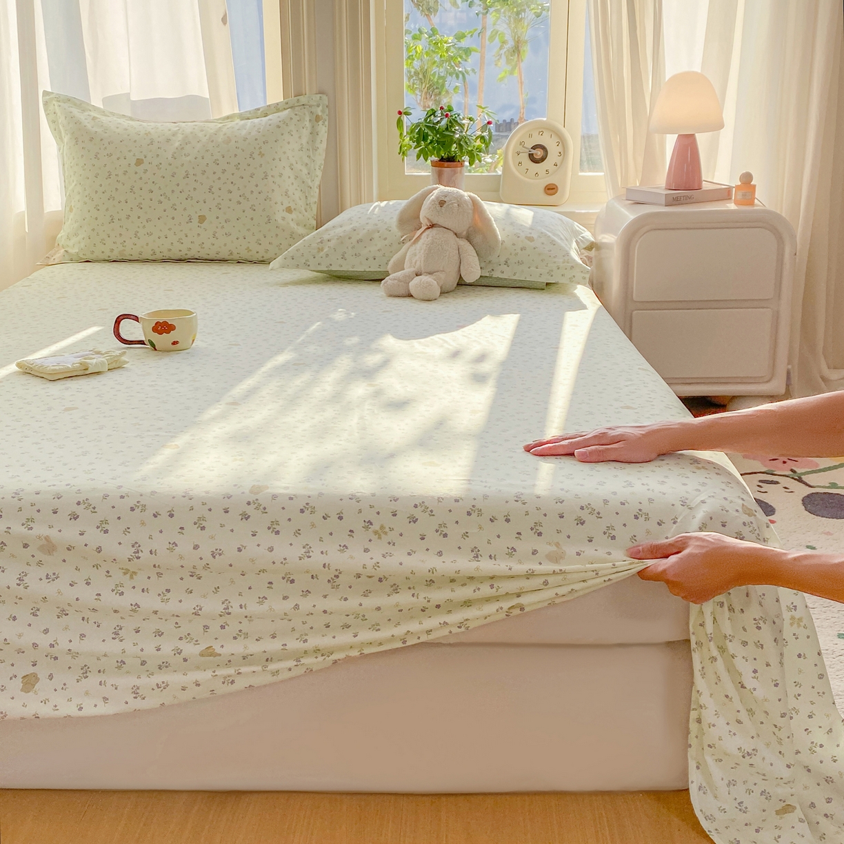 91家纺网 家纺一手货源 找家纺 女子家纺 2026新款全棉纯棉印花花卉款床单单品床单单件 微花耳耳蓝