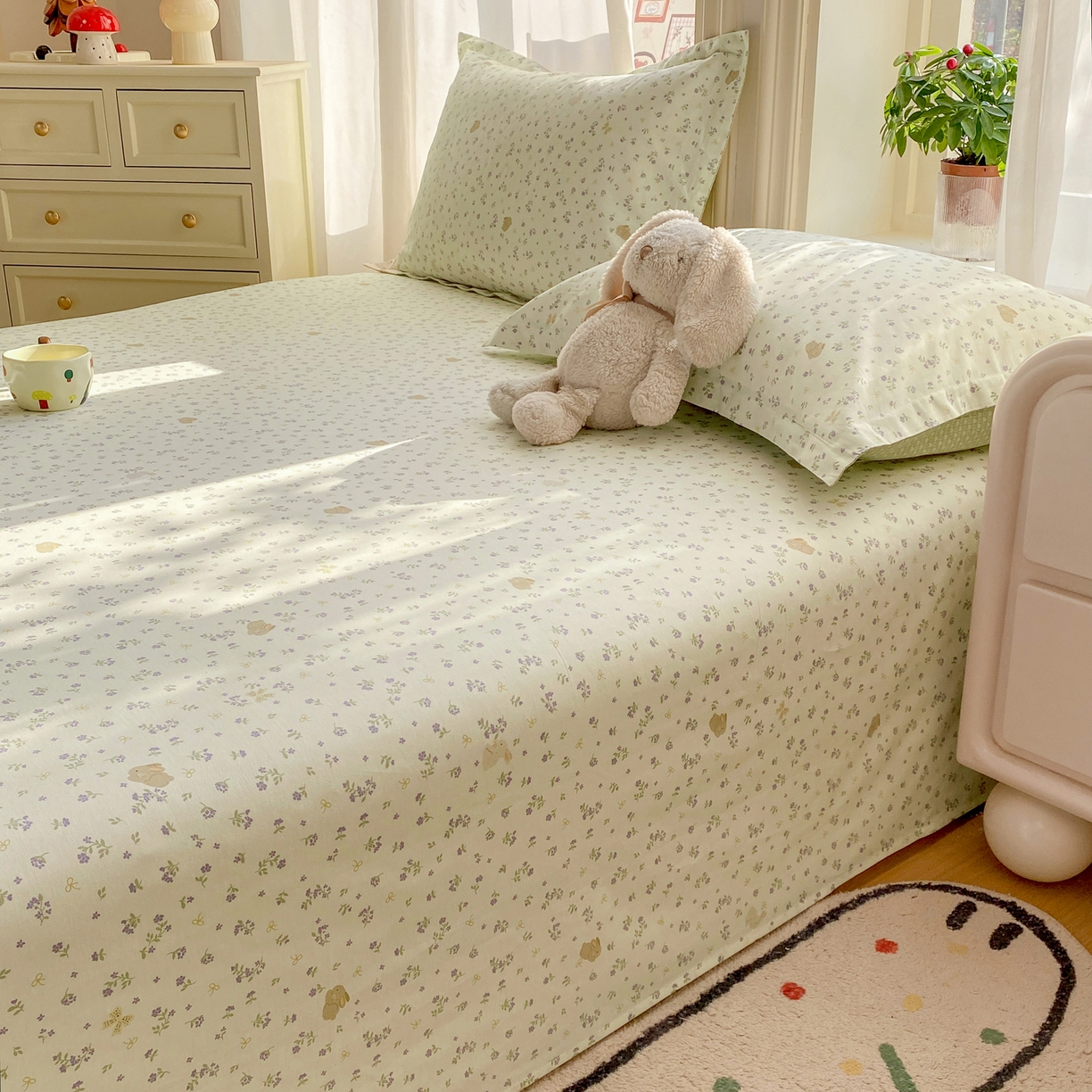 91家纺网 家纺一手货源 找家纺 女子家纺 2026新款全棉纯棉印花花卉款床单单品床单单件 微花耳耳蓝