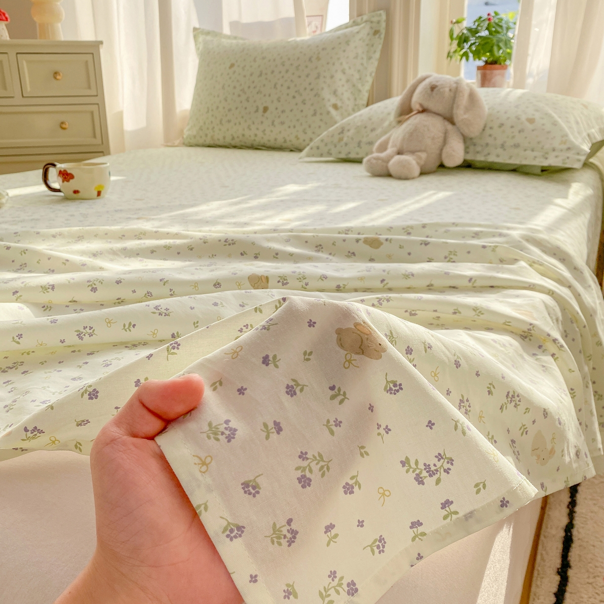 91家纺网 家纺一手货源 找家纺 女子家纺 2026新款全棉纯棉印花花卉款床单单品床单单件 微花耳耳蓝